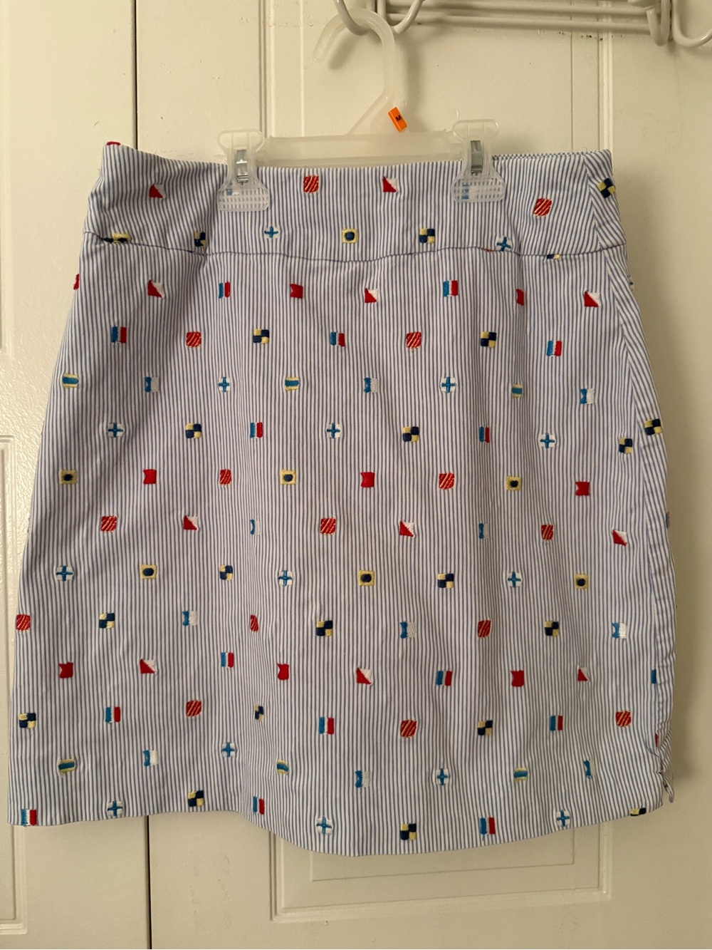 Charter Club Blue and White Striped Mini Skirt with Nautical Motif size small